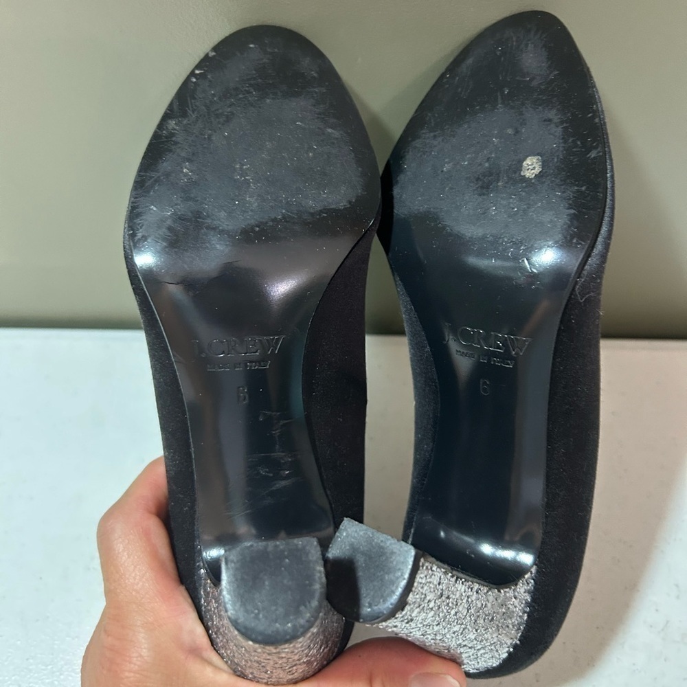 J. Crew Women’s Black Heel With Silver Glitter Heels Size 6 - Picture 7 of 8